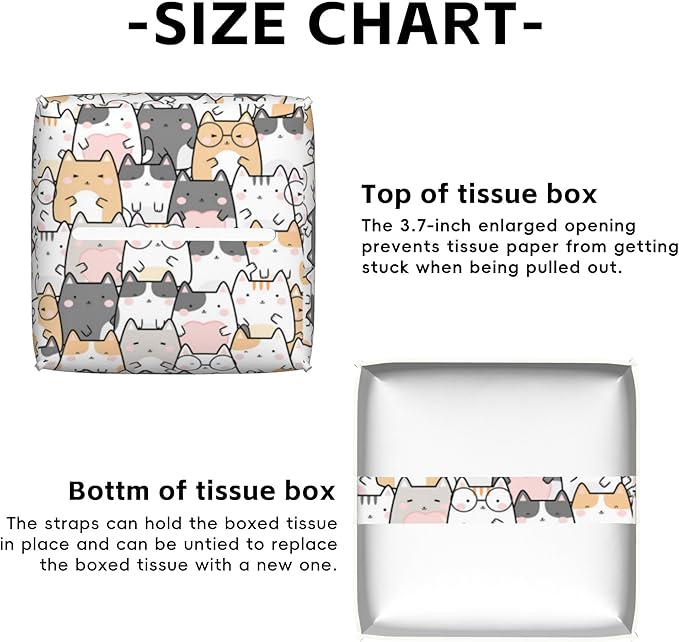 Kawaii Cats Tissue Box Cover,PU Leather Tissue Box Holder Square,Modern Home Decoration for Bathroom Living Room Kitchen Office Car,5.2"×5.2"×5.2"