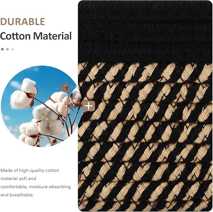 ECDYQXVU 5 Piece Storage Baskets Small Woven Basket with Detachable Leather Handle, Cotton Rope Shelf Baskets for Closet Organizers, Different Sizes Basket Decor, Black Brown