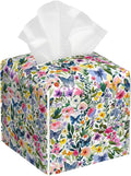 BLYKVGHQ Butterfly Square Tissue Box Cover Watercolor Flowers and Plants Tissue Box Holder Facial Cube Paper Dispenser Leather Decorative Organizer Home Office Desk Decor, 5.2"x5.2"x5.2"