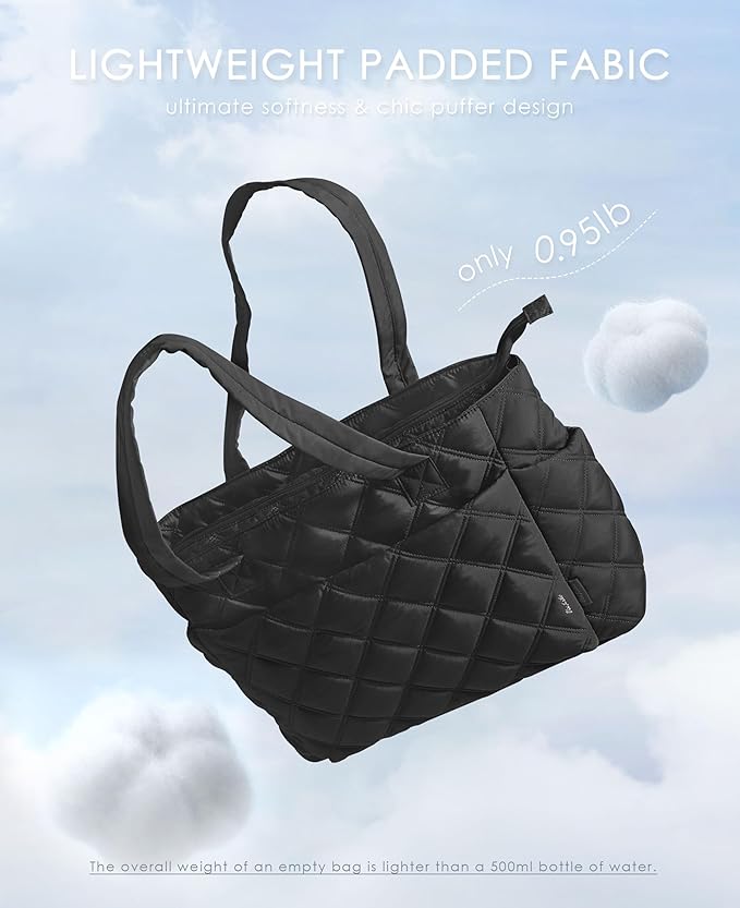 Uselike Tote Bag for Women, Lightweight Puffer Tote Work Bags with Compartments for Travel, Quilted Shoulder Bag with Zipper