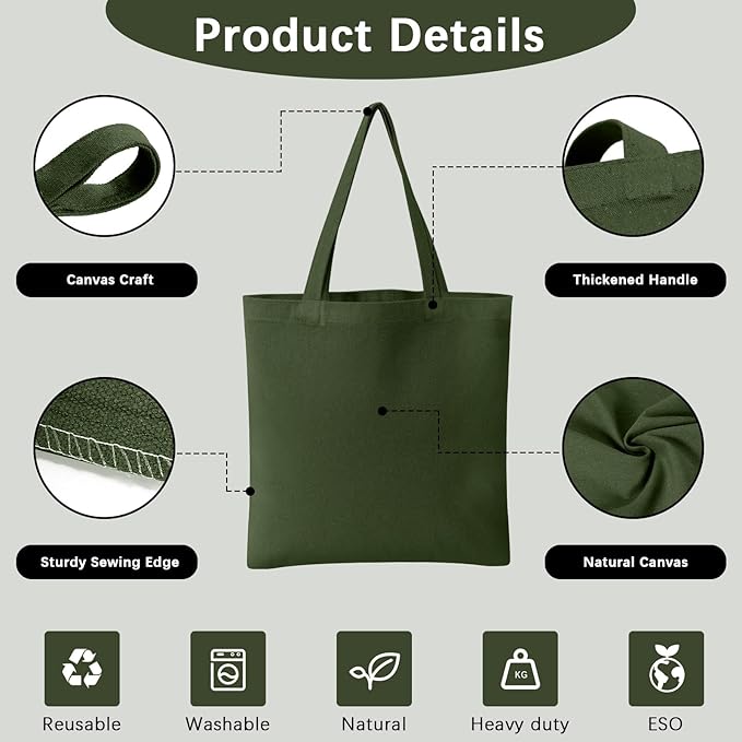 OKBA 10-Pack Blank Reusable Grocery Shopping Cloth Bags canvas tote bags Bulk DIY custom