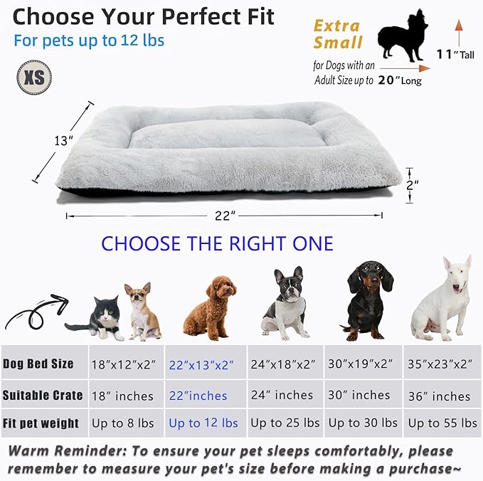 Cat Beds for Indoor Cats Washable Dog Bed Crate pad for Extra Small Dogs Ultra Soft Pet Kennel Pad for Cage Flat Puppy Kitten Cushion Sleeping Mat Anti-Slip Light Grey 22 x 13