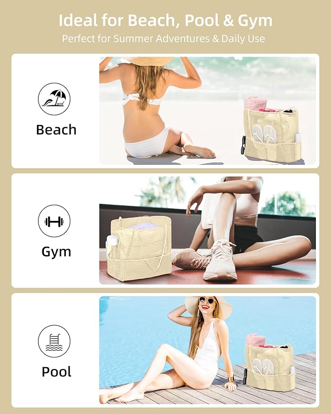 ToKismet Mesh Beach Tote Bag Packable,2026 New 2-in-1 Large Lightweight Foldable Beach Bags with Multiple Pockets for Women