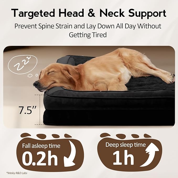 MEKIY Large Dog Bed - XL Orthopedic Egg-Crate Memory Foam Dog Beds with Removable Washable Cover, Waterproof Pet Beds with Non-Slip Bottom, Black