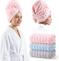 EDKISS 3 Pack Extra Large Microfiber Hair Towels with Elastic Strap - Quick Dry, Anti-Frizz Turbans for Long, Thick, Curly Hair