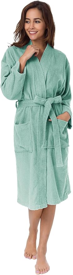 SIORO Women Terry Cloth Bath Robes with Pockets, Soft Long Cotton plush Kimono Wrap Bathrobe, Spa, Fuzzy Female nightgrown
