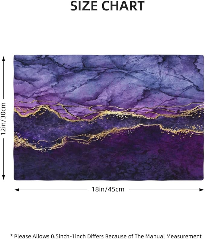 Purple Marble Placemats, Abstract Elegant Art Marble Floral Art Accents Print Washable Fabric Placemats Table Kitchen Dining Party 12x18 Inch Set of 6