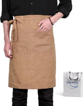 Pure Linen Bistro Half Apron - 25 x 35 Inch Unisex Waist Aprons with Large Pocket Ideal for Kitchen Crafts and More