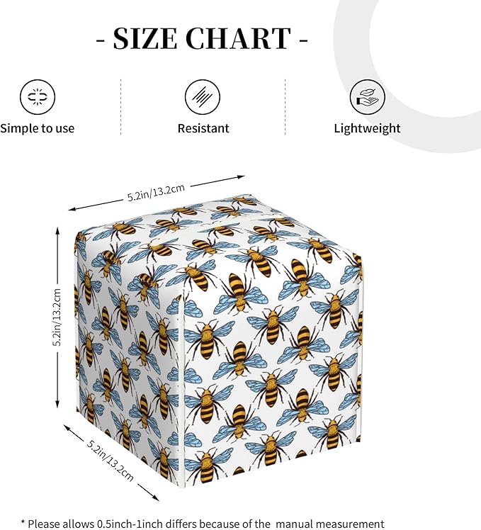 POIUBLE Honey Bee Tissue Box Cover Leather Tissue Box Holder Square Facial Paper Organizer Dispenser for Bathroom Kitchen Bedroom Vanity Countertop Night Stands