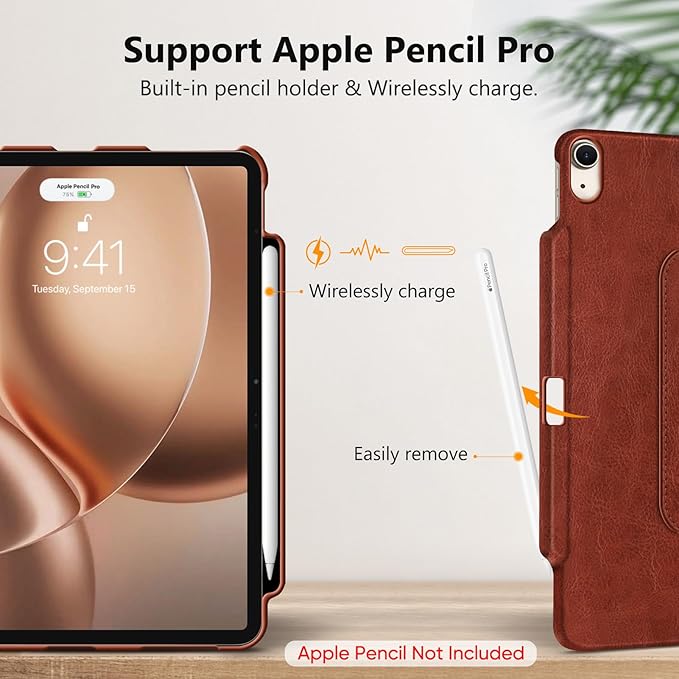 Fintie Rotating Case for iPad Air 13-inch (M3) 2025, (M2) 2024-360 Degree Swiveling Protective Stand Cover with Pencil Holder, Auto Wake/Sleep, Brown