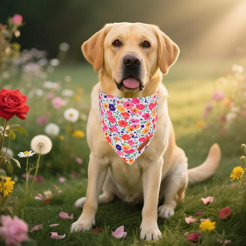 ADOGGYGO Floral Dog Bandanas 2 Pack, Reversible Cute Flower Scarf, Premium Fabric, Adjustable Fit Pink Blue Floral Bandanas for Extra Large Dogs (X-Large)