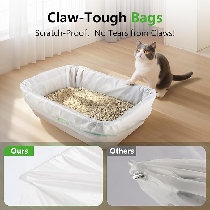 24 Count Cat litter Box Liners, 36" x 16" Large Extra Durable Heavy Duty Litter Pan Liner Bags with Drawstring Pre-Separated for Pet Kitty Litter Box Tray (Unscented)