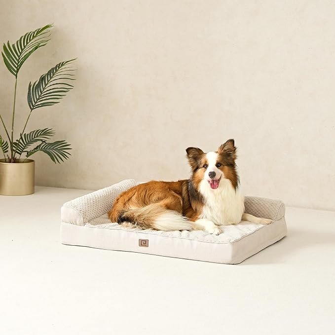 EHEYCIGA Orthopedic Dog Bed Medium Size Dogs, Memory Foam Dog Bed with Washable Removable Cover, Waterproof Pet Sofa Couch for Crate with Nonskid Bottom, 30x20x6 Beige