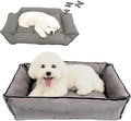 FuzzyTrek Waterproof Oxford Dog Bed, Foldable Crate Mat for Small Medium Dogs, Orthopedic Pet Cushion with PP Cotton, Chew Resistant, Anti-Slip Base, Indoor Outdoor Washable Portable Bed, Gery