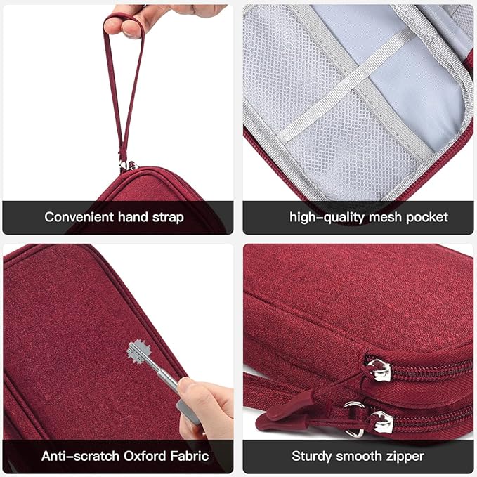 CAAORDKSO Electronic Cord Organizer Travel Case, Travel Cable Organizer Bag, Waterproof Electronic Accessories Carry Pouch for Cable, Cord, USB, Charger, Phone, Power Bank, Earphone (Wine Red, Medium)