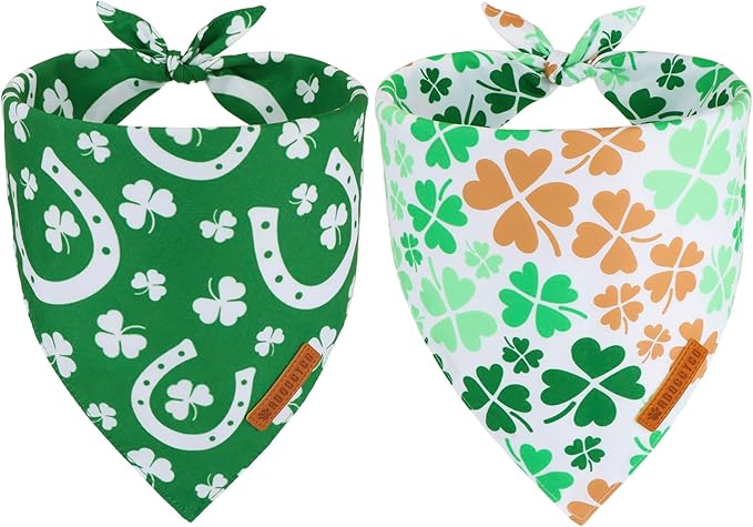 ADOGGYGO St. Patrick's Day Dog Bandana, Green Shamrock Scarf, Multi Size Offered, Saint Patrick Day Bandanas for Small Dogs (Small)