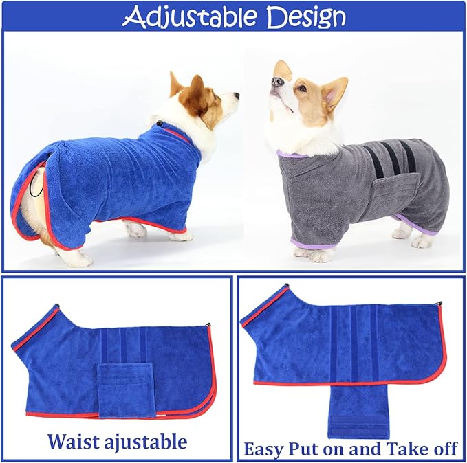 HhiMyOct Dog Drying Coat - Fast Drying Dog Towel Robe - Microfiber Super Absorbent Pet Bathrobe, Adjustable Collar & Belly Strap Fast Drying Coat Pet Dog Cat Bath Robe Towel