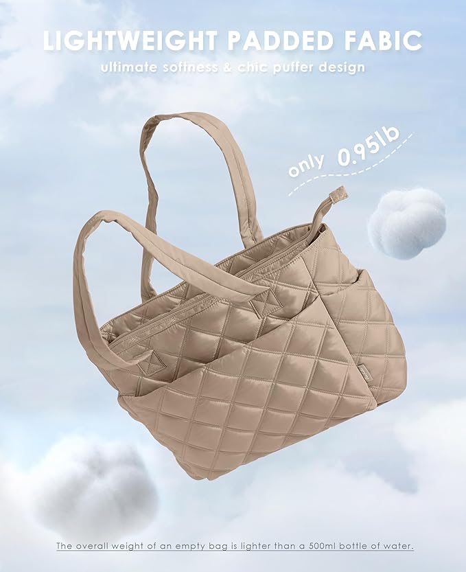 Uselike Tote Bag for Women, Lightweight Puffer Tote Work Bags with Compartments for Travel, Quilted Shoulder Bag with Zipper