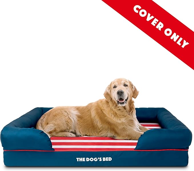 The Dog's Bed Replacement Outer Cover ONLY (Outer Cover ONLY) for The Dog's Bed, Washable Oxford Fabric, Extra Large (Blue with Red Piping USA Flag Embroidery & Centre Flag) Veterinary Approved