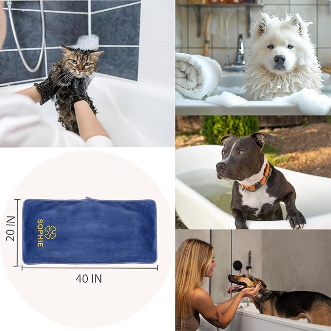 xrlsg Personalized Cat Towel Custom Towel for Cat Bath Supplies with Embroidered Pattern Name Super Absorbent Towels for Pet Bath 20 in x 40 in Blue