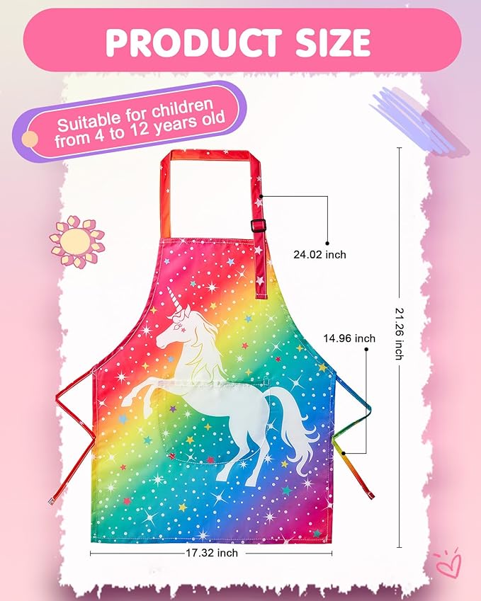 Lictin 2 Pack Kids Apron Girls Boys for Cooking, Waterproof Art Apron with Pockets for Kids Painting Cooking Baking