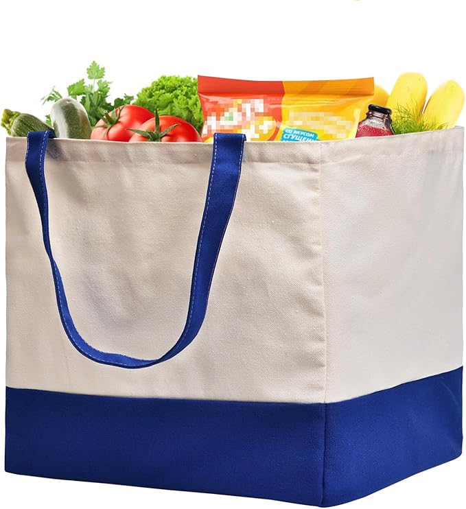 CNaiyunpin Canvas Reusable Grocery Bags Heavy Duty, 8.3 gal Foldable Large Tote Bag with Handles, Holds 60 lbs Canvas Shopping Bags, 1 Pack
