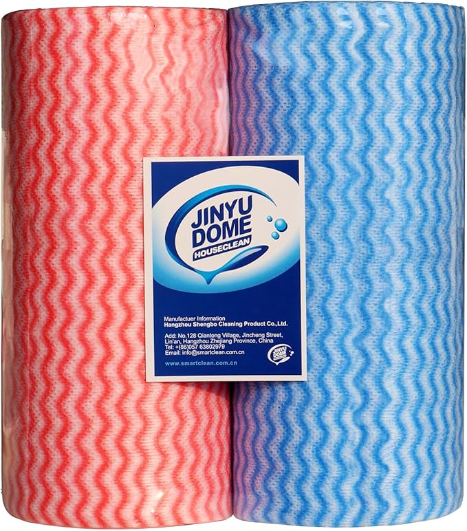 JINYUDOME Reusable Cleaning Cloths Disposable Cleaning Cloth Dish Cloth Dish Towels Dish Rags All Purpose Cloths on 2 Rolls Blue&Red -200 Pieces