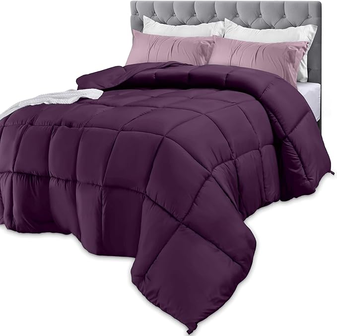 Utopia Bedding Comforters Twin Size, All Season Duvet Insert, Down Alternative Box Stitched Bed Comforter with Corner Tabs, Machine Washable (Plum)
