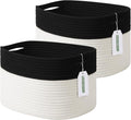 ECDYQXVU Cotton Rope Storage Basket, 15x10x9 Inches, Woven Basket for Shelves, Clothes, Towels, Books, and Laundry, Black/White (2 Pack)
