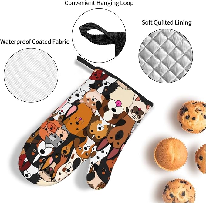 Cute Dogs Oven Mitts and Pot Holders 4 Pcs Set Oven Gloves and Potholders for Cooking Microwave BBQ Baking Grilling