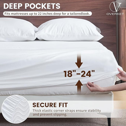 100% Linen Sheet Set King Size Extra Deep Pocket Fits 18-24 Inch Mattress, Breathable & Soft, Smooth 6-Piece Set for Thick Mattresses Hotel Luxury Bedding（King, White）