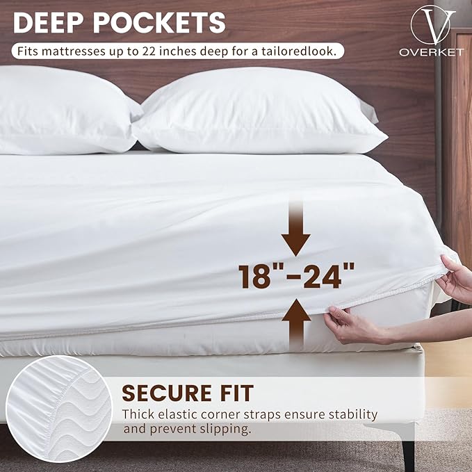 100% Linen Sheet Set Queen Size Extra Deep Pocket Fits 18-24 Inch Mattress, Breathable & Soft, Smooth 6-Piece Set for Thick Mattresses Hotel Luxury Bedding（Queen, White）