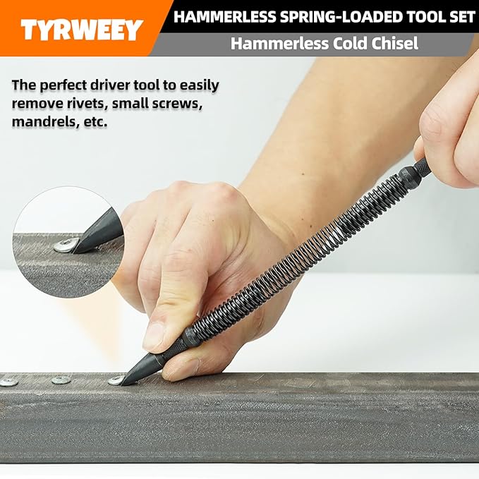 TYRWEEY 5-Piece Nail Setter Dual Head Nail Set & Dual Head Center Punch & Hinge Pin Remover Punch Set, Nail Setter Features 1/8-in, 3/16-in, 1/16-in, 1/32-in & Trim Nail Punch with Retaining Clip