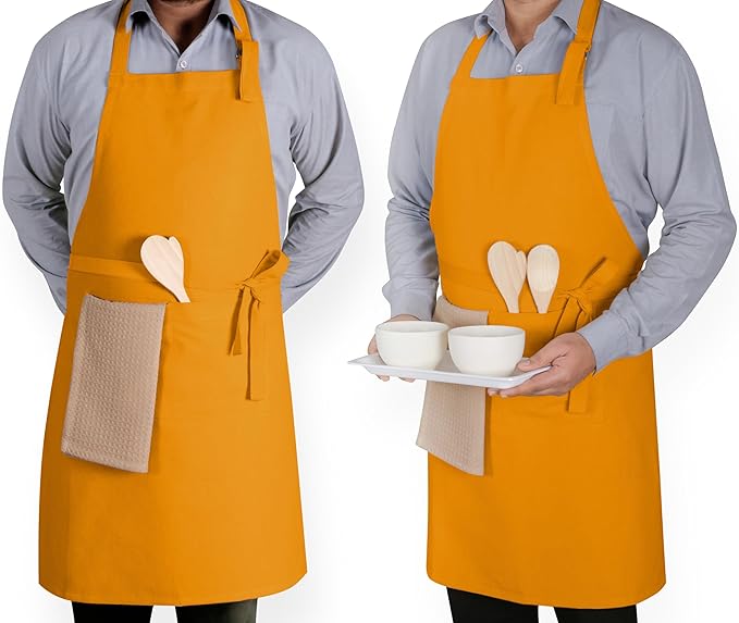 Native Fab Kitchen Apron 2 Pack - 100% Cotton Adjustable, Durable Apron with Pockets, Perfect for Cooking, Baking, Grilling