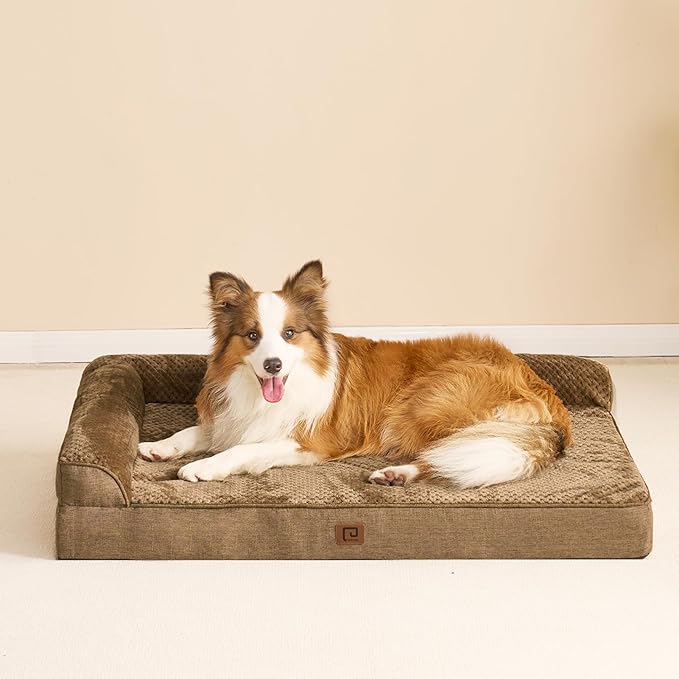 EHEYCIGA Memory Foam Dog Bed Large Size Dogs, Orthopedic Dog Bed Large with Washable Removable Cover, Waterproof Pet Sofa Couch with Nonskid Bottom, 36x27x6, Camel