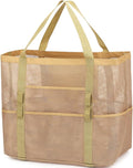 Fammart Mesh Beach Bag, Large Beach Tote with Zipper Pocket for Family Pool Bag for Toys & Vacation Essentials