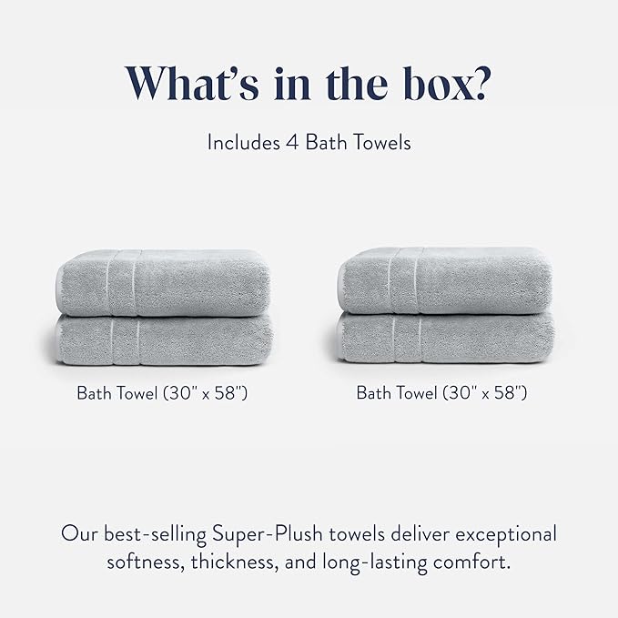 Brooklinen Super-Plush Turkish Cotton Bath Towels - Set of 4 - Cotton, 820 GSM, Highly Absorbent, Machine Washable, Perfect for Home & Bathroom (30" x 58", Smoke Grey)
