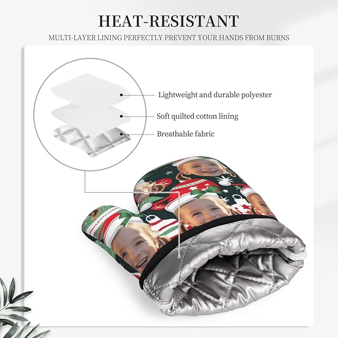 Custom Your Christmas Oven Mitts and Potholder Silicone Glove Heat Resistant, Kitchen Gloves for Cooking, 2-Piece Set