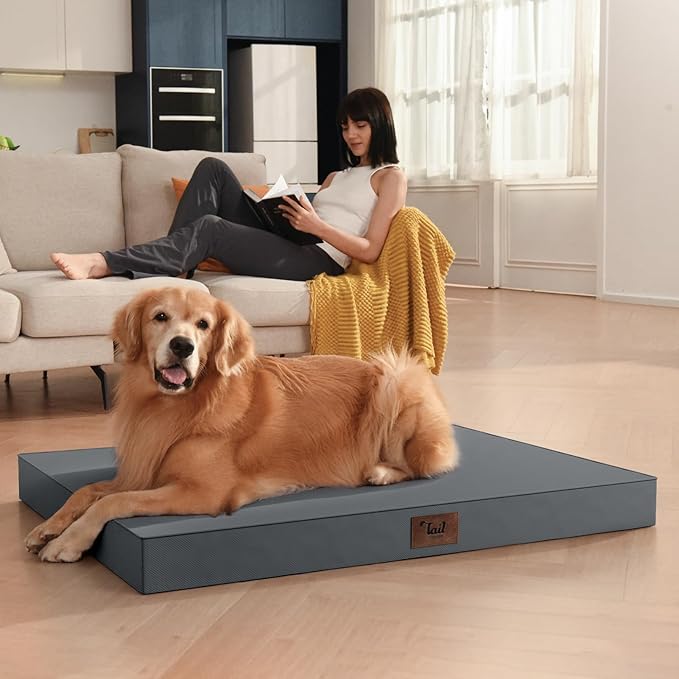Tail Stories Outdoor Dog Bed for Small Dogs & Cats, Waterproof Dog Crate Mat Orthopedic Egg Crate Foam with Washable Removable Oxford Cover, Grey