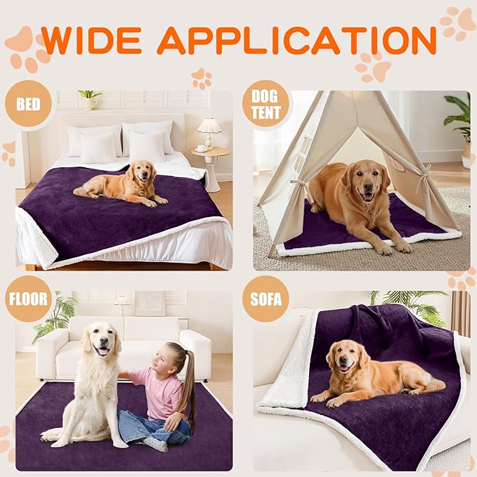 Smiry Waterproof Blanket Throw for Large Dogs Cats, Soft Reversible Dog Blanket for Sofa Couch Bed, Washable Leakproof Sherpa Fleece Furniture Couch Protector(30"x40", Dark Purple/White)
