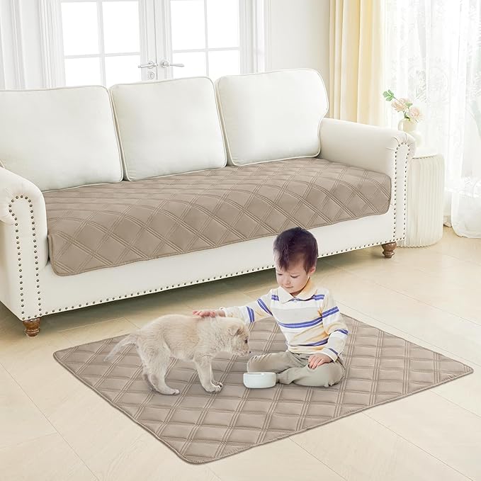 Smiry Waterproof Dog Bed Cover Blanket 40x80, Soft Reversible Pet Blanket, Washable Leakproof Cats Dogs Couch Cover for Sofa, Couch, Furniture, Lattice, Taupe/Beige