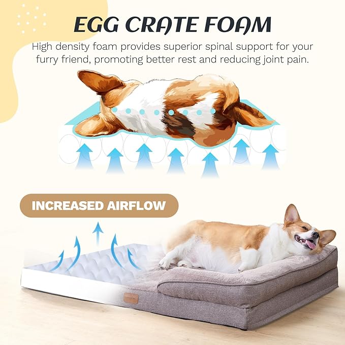 OUPEIWAWA Extra Large Dog Bed Orthopedic with Bolster Sides Removable Egg-Crate Foam Waterproof Liner Pet Bed Sofa Couch with Removable Washable Cover Non-Slip Bottom, Beige