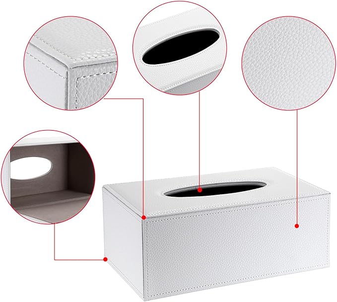 Sumnacon Tissue Box Cover Rectangle Tissue Box Stylish PU Tissue Box Holder with Magnetic Bottom, Decorative Leather Tissue Cover for Living Room Bathroom Table Desk Home Office Car, White