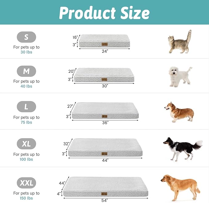 COZY KISS Dog Bed for Extra Large Dogs, Rectangular XL Orthopedic Dog Beds, Foam Anti-Slip Bottom Pet Mat with Washable Removable Cover, Suitable for Pet Up to 100 lbs, 44x32x3 inch, Grey
