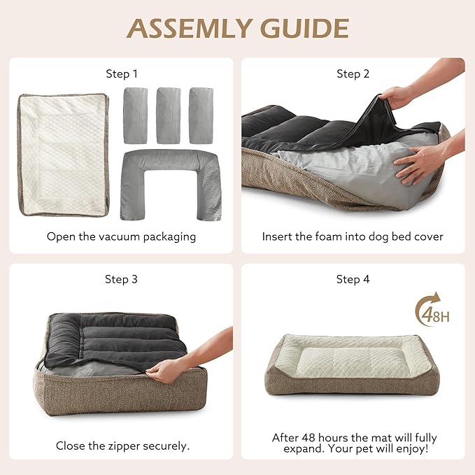 JOEJOY Orthopedic Dog Bed Medium Sized Dogs, Extra Thick Supportive Big Dog Couch Bed with Sides, Ultra Soft Pet Bed Sofa, Beige, 35''x25''
