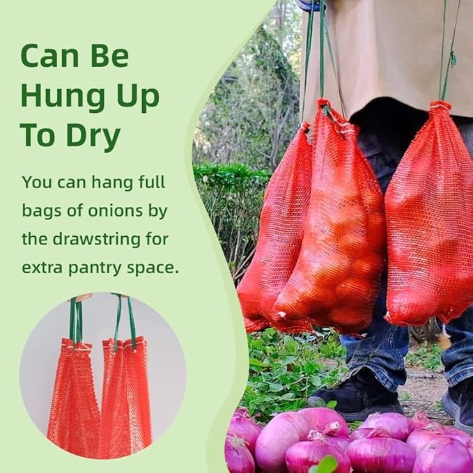 deebree 10 lb Mesh Onion Bags, 11"×18" Mesh Produce Bags Hanging Reusable Breathable Vegetable Storage Net Bag with Drawstring for Onions Potatoes Citrus Crawfish, Red (Pack of 10)