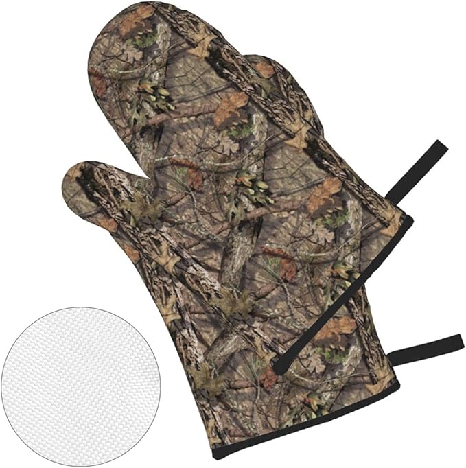 Camo Camouflage Forest Oven Mitts and Pot Holders Set of 4, Oven Mittens and Potholders Heat Resistant Gloves for Kitchen Cooking Baking Grilling BBQ