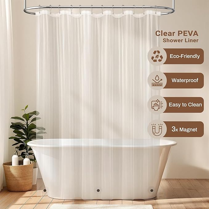 BTTN 3 in 1 Shower Curtain with Liner - 84 Inch Extra Long Linen Textured Fabric Shower Curtain Set with Plastic Hook, Tall Modern Heavy Duty Waterproof Shower Curtain for Bathroom, Navy Blue, 72x84