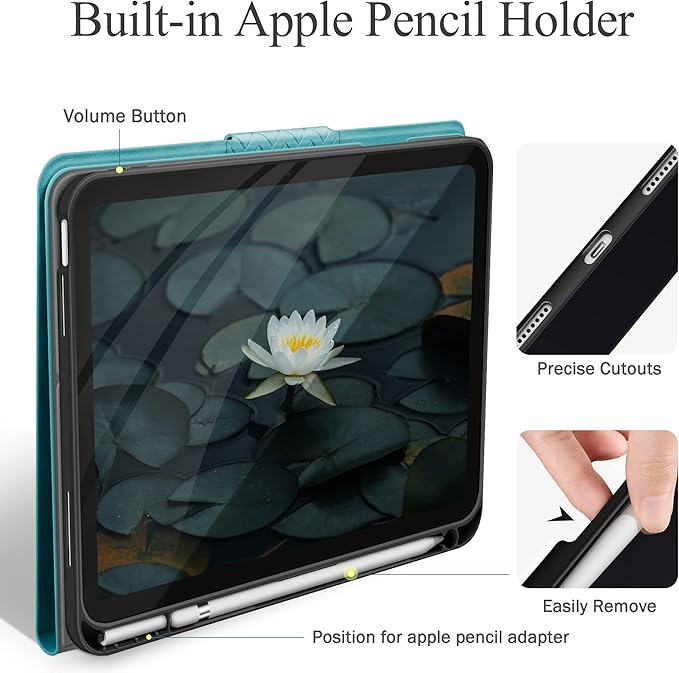 auaua Case for iPad (A16) 11th Generation 11 Inch 2025, iPad 10th Generation 10.9 Inch 2022, with Pencil Holder, Auto Sleep/Wake, Adjustable Stand, PU Leather (Green)