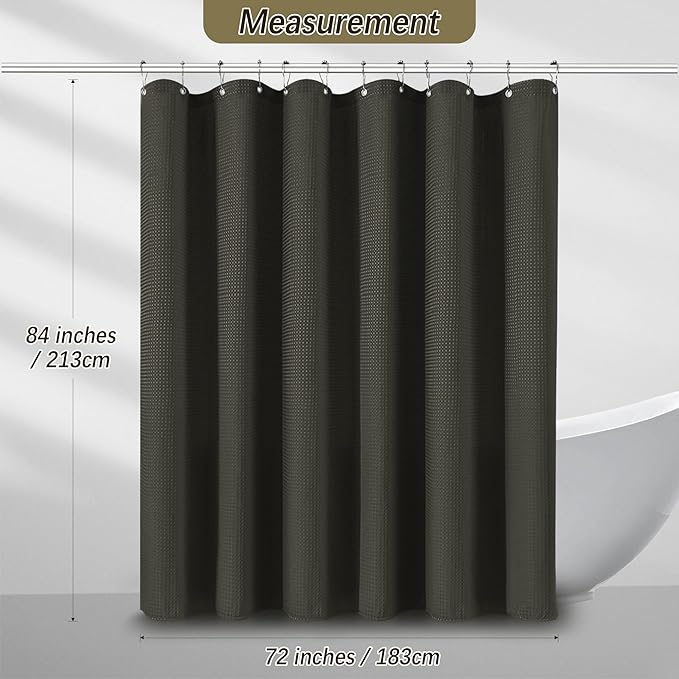 PANGSINNE 72 x 84 Shower Curtain Waterproof Fabric Shower Curtain Waffle Weave Heavy Duty Shower Curtain Set for Bathroom,Washable, 256GSM Modern Shower Curtains with 12 Metal Hooks, 72Wx84H Brown